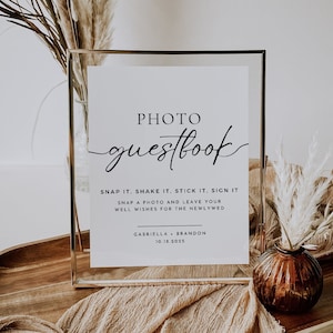 Photo Guest Book Sign, Minimal Wedding Photo Guestbook Sign, Polaroid Photo Guestbook Printable, Editable DIY Wedding Guestbook Table Sign