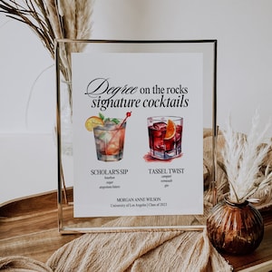 Signature Cocktails Sign Template, Modern Graduation Party Bar Menu, Printable Signature Drink Menu, Editable Graduation Party Bar Sign