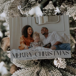 Merry Christmas Family Photo Editable Card Template, 2022 Family Holiday Card Template, Editable with Canva, Instant Download
