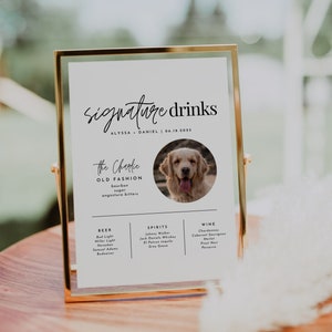 Pet Signature Cocktails Sign Template, Editable Wedding Bar Menu, Printable Dog Signature Drink Menu, Minimalist Pet Wedding Bar Table Sign