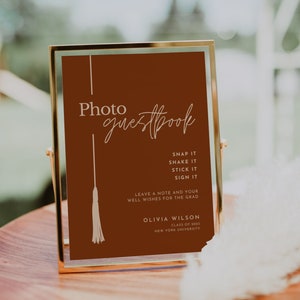 Signo del libro de visitas de la foto, signo del libro de visitas de la foto de graduación, libro de visitas de la foto Polaroid imprimible, signo personalizado del libro de visitas de la graduación