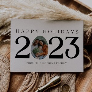 2023 Christmas Photo Card Template, Editable Christmas Card with Photo, Printable Holiday Card, Modern Minimalist Year in Review Template