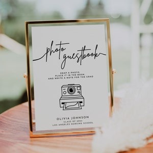 Signo del libro de visitas de la foto, signo del libro de visitas de la foto de graduación, libro de visitas de la foto Polaroid imprimible, signo personalizado del libro de visitas de la graduación