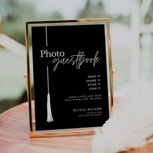 Black Photo Guest Book Sign, Graduation Photo Guestbook Sign, Polaroid Photo Guestbook Printable, Editable Graduation Guestbook Sign