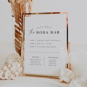 DIY Boba Bar Hochzeitsschild, Minimalistische Signatur Trinkmilch Teebar Menüvorlage, bearbeitbares Bubble Tea Menü, Hochzeitsbartisch Menüschild