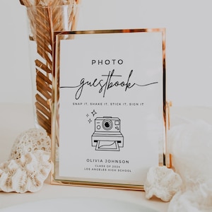 Graduation Photo Guestbook Sign, Polaroid Graduation Photo Guestbook Sign, Modern Grad Guestbook Table Sign, Editable Graduation Sign