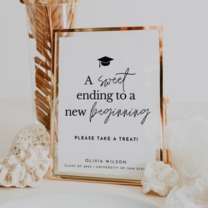 Graduation Candy Bar Sign Editable Template, Printable A Sweet Ending To A New Beginning Sign, Grad Dessert Bar Sign, Instant Download