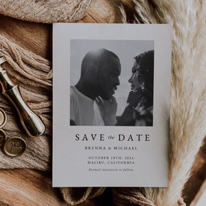 Modelo minimalista para salvar a data, foto editável para salvar nossa data, cartão com foto para salvar a data para impressão, convite de casamento com foto moderna