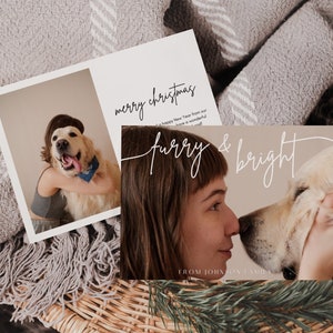 Furry and Bright Pet Photo Holiday Card Template, Dog Photo Christmas ...