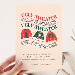 Holiday Ugly Sweater Party Editable Invitation Template, Christmas Ugly Sweater Party, Editable with Canva, Instant Download