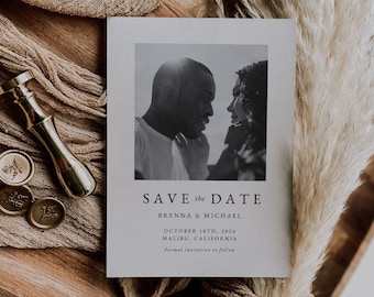 Minimalistische Save the Date-sjabloon, bewerkbare foto Save Our Date, afdrukbare Save the Date-fotokaart, moderne fotohuwelijksuitnodiging