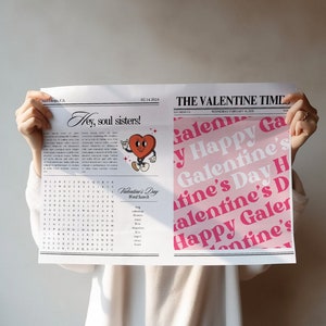 Galentines Day Newspaper Flower Bouquet Wrap, Editable Flower Bouquet Wrap Template, Valentines Day Gift, Printable Galentines Day Gifts image 1