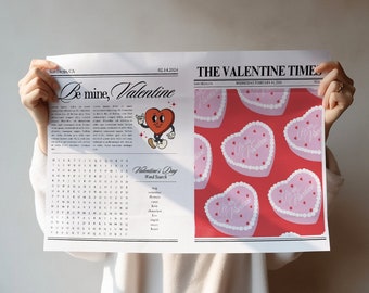 Valentijnsdag krant bloemboeket wrap, bewerkbare bloemboeket wrap sjabloon, Galentines Day Gift, afdrukbare Valentijnscadeau voor haar