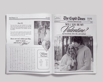 Valentijnsdag krant bloemboeket wrap, bewerkbare bloemboeket wrap sjabloon, Valentijnsdag geschenk, afdrukbare Galentines Day Gifts