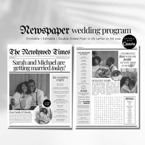 Wedding Newspaper Program Template, Retro Wedding Program Flyer, Editable Wedding Itinerary, Printable Wedding Infographic, Wedding Keepsake