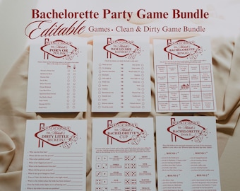 Vegas Bachelorette Party Game Bundle, Editable Red Bach Party Template, Retro Las Vegas Hen Party Drinking Game, Bachelorette Drinking Game
