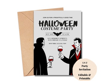 Halloween Costume Party Editable Invitation Template, Halloween Birthday Party Invitation, Editable with Canva, Instant Download