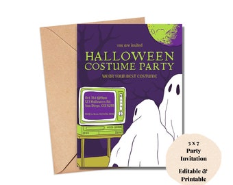 Halloween Costume Party Editable Invitation Template, Halloween Birthday Party, Editable with Canva, Instant Download