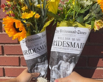 Newspaper Bridesmaid Proposal Bouquet Wrap, Editable Bridesmaid Proposal Canva Template, Flower Bouquet Wrap, Minimalist Custom Bouquet Wrap