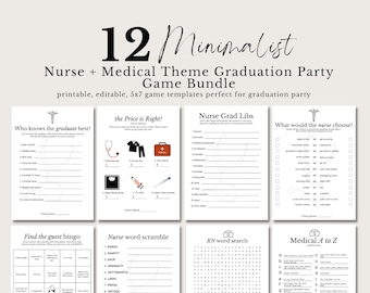 Lot de jeux pour l'obtention du diplôme d'infirmière, modèle de jeu de fête de remise des diplômes de la faculté de médecine RN BSN, articles de toilette pour diplômés de l'école d'infirmières minimaliste moderne