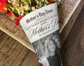 Moederdag cadeau krant boeket wrap, bewerkbare nieuwsbrief sjabloon, bloemboeket wrap, aangepaste Moederdag cadeau, Moederdag kaart