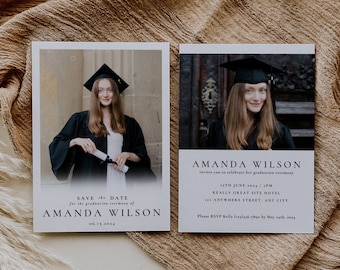 Graduation Party Invite Card, 2024 Grad Announcement Template, Modern Minimalist Graduation Photo Invitation Card, Simple Save the Date