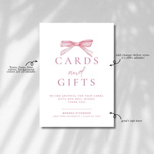 Pink Bow Cards and Gifts Graduation Sign Template, Editable Graduation ...