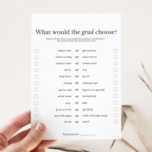 Modern Minimalist What would the Grad Choose Game, Graduation Party Game for High School College Grad, Fun Printable Graduation Party Games image 3