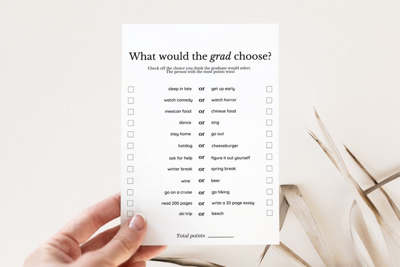 Modern Minimalist What would the Grad Choose Game, Graduation Party Game for High School College Grad, Fun Printable Graduation Party Games image 3