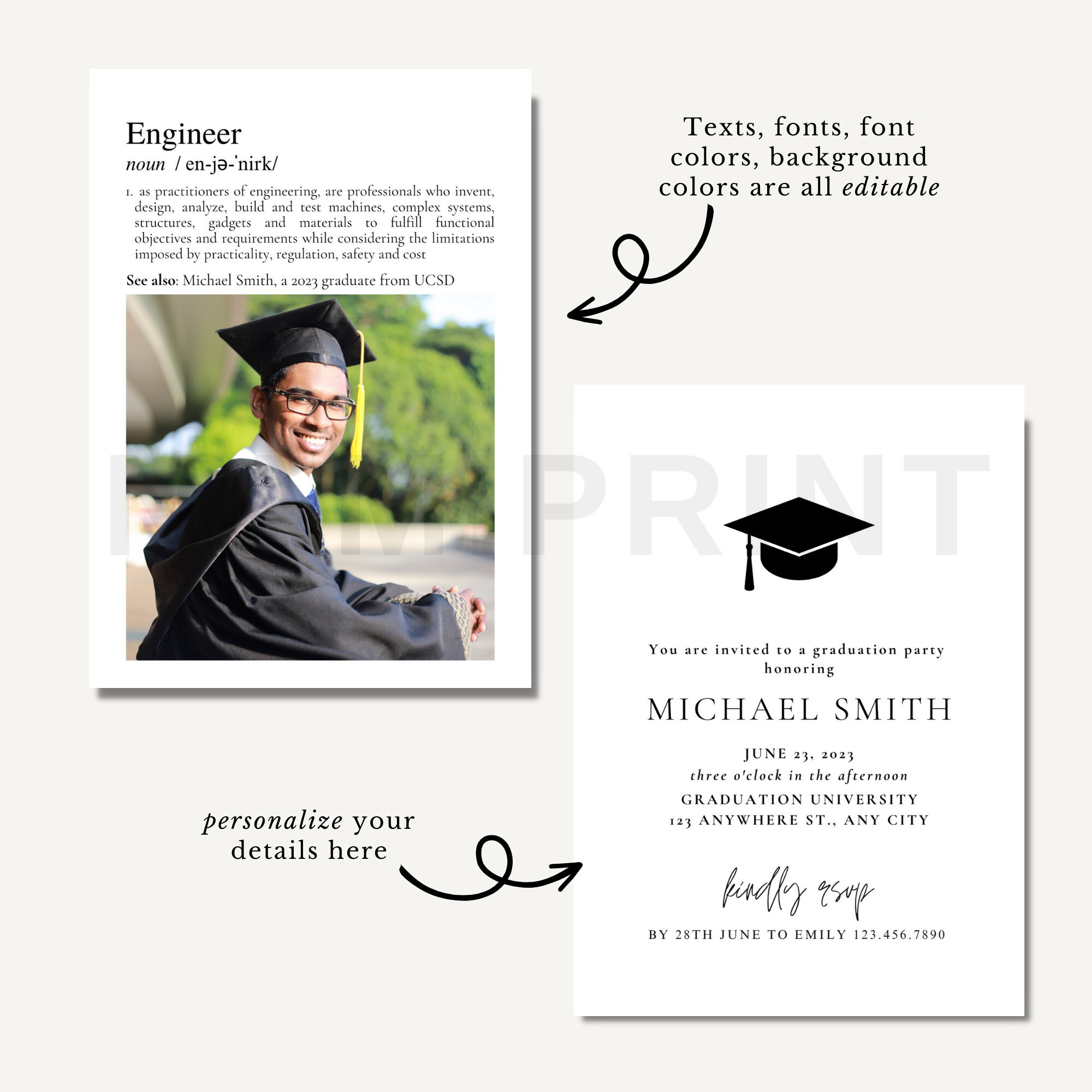 Engineer Graduation Party Invitation Template, Engineering Graduate ...