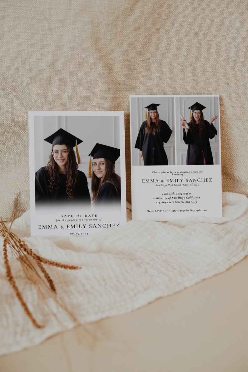 Graduation Announcement Card for Twins Modern Twins Etsy