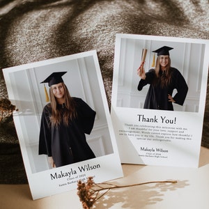 Graduation Thank You Card, Modern Graduation Photo Card, Editable Graduation Thank You, Printable Thank You Note, Instant Download