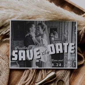 Vintage Postcard Inspired Save the Date Template, Editable Retro Photo Save the Date, Printable Save the Date Photo Card, Vintage Greetings