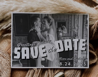 Vintage Postcard Inspired Save the Date Template, Editable Retro Photo Save the Date, Printable Save the Date Photo Card, Vintage Greetings