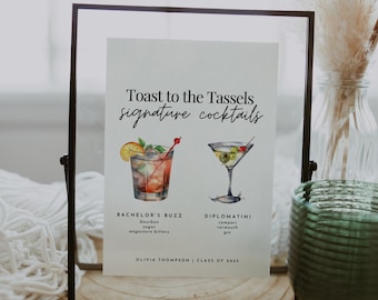 Signature Cocktails Sign Template, Modern Graduation Party Bar Menu, Printable Signature Drink Menu, Editable Graduation Party Bar Sign