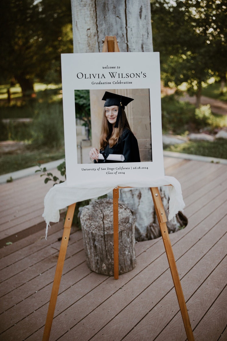 Modern Minimalist Graduation Welcome Sign Template, Class of 2024 Graduation Welcome Sign with Photo, Editable Graduation Decoration image 1