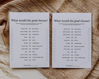 Modern Minimalist What would the Grad Choose Game, Graduation Party Game for High School College Grad, Fun Printable Graduation Party Games