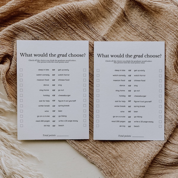 Modern Minimalist What would the Grad Choose Game, Graduation Party Game for High School College Grad, Fun Printable Graduation Party Games