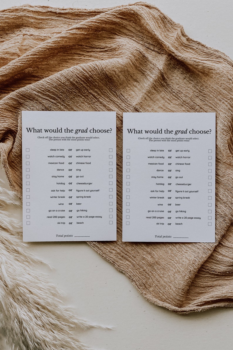 Modern Minimalist What would the Grad Choose Game, Graduation Party Game for High School College Grad, Fun Printable Graduation Party Games image 1
