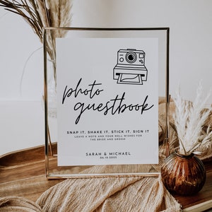 Modern Photo Guest Book Sign Template, Editable Polaroid Photo Guestbook Sign, Printable Wedding Table Sign, Personalized Wedding Guestbook