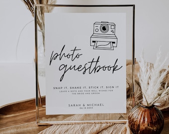 Modern Photo Guest Book Sign Template, Editable Polaroid Photo Guestbook Sign, Printable Wedding Table Sign, Personalized Wedding Guestbook