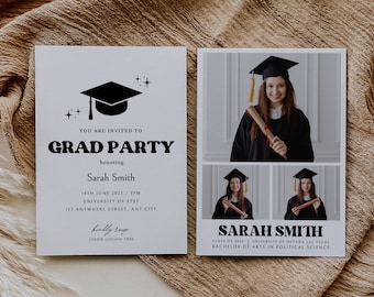 Graduation Party Invitation Canva Template, Class of 2023 High School College Graduate Photo Card, Editable Graduation Announcement Card