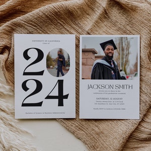 2024 Graduation Announcement Photo Card Template, Modern Editable Graduation Invitation, College Graduation Party, Graduation Photo Card