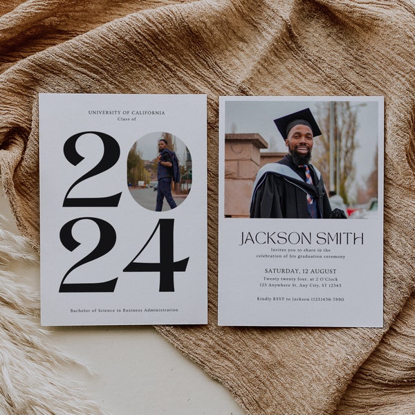 2024 Graduation Announcement Photo Card Template, Modern Editable Graduation Invitation, College Graduation Party, Graduation Photo Card