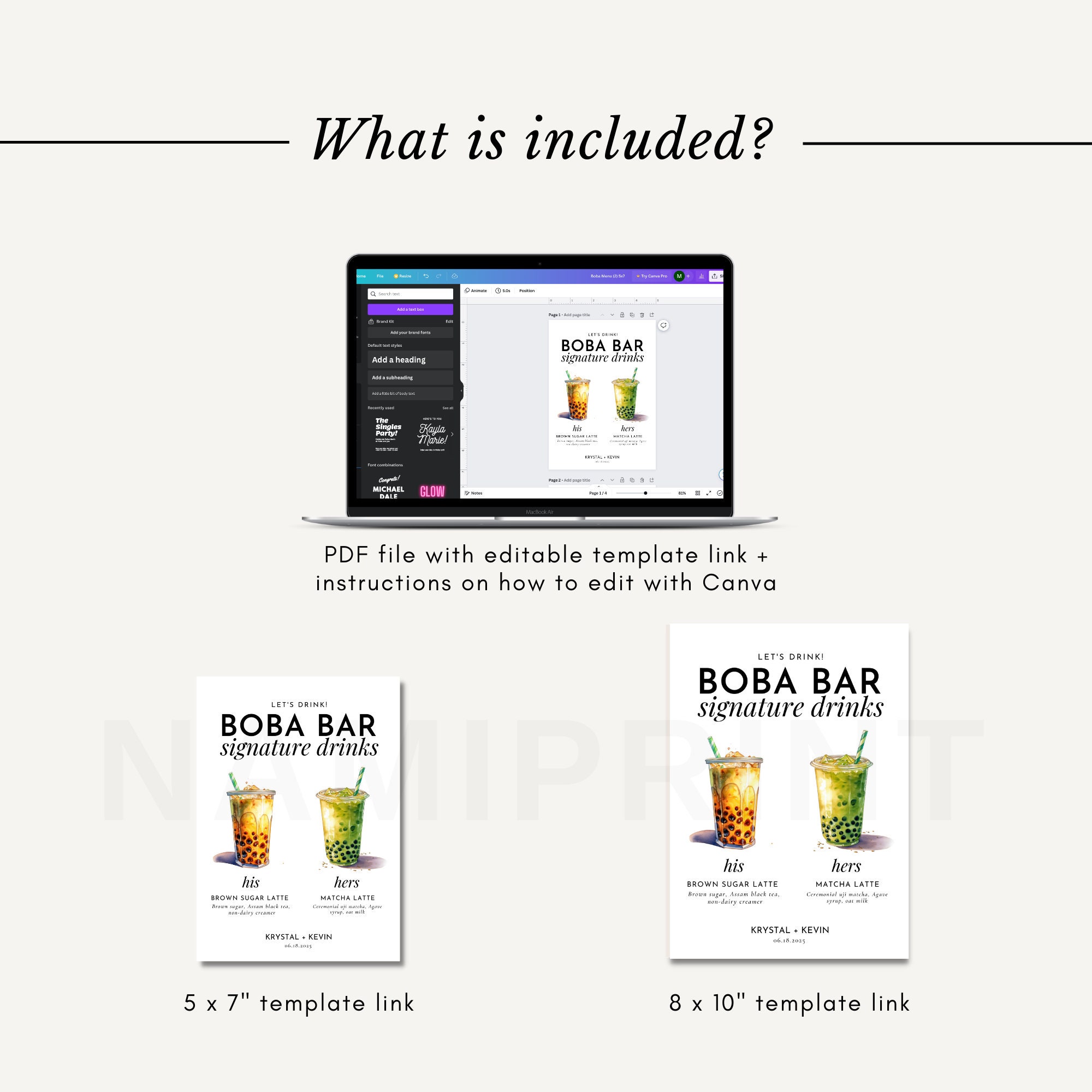 Boba Bar Menu Wedding Sign, Signature Drink Sign, Milk Tea Bar Menu ...