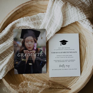 Minimalistische Graduierung Ankündigung Karte, bearbeitbare Graduierung Einladung Canva Vorlage Sofortiger Download, 2023 Mehrere Foto Graduierung Karte