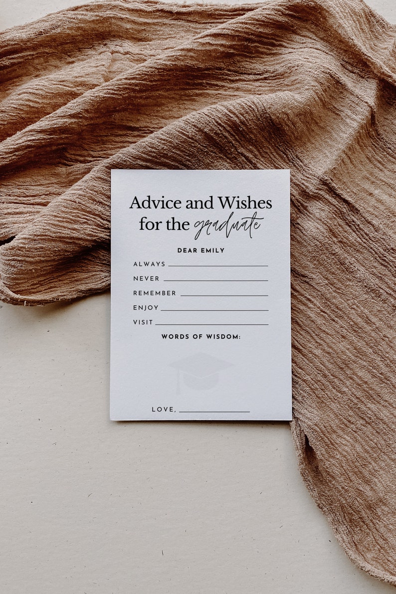 Advice and Wishes Template, Printable Modern Graduation Party Words of Wisdom, 2023 Graduation Card for High School and College Grad image 3