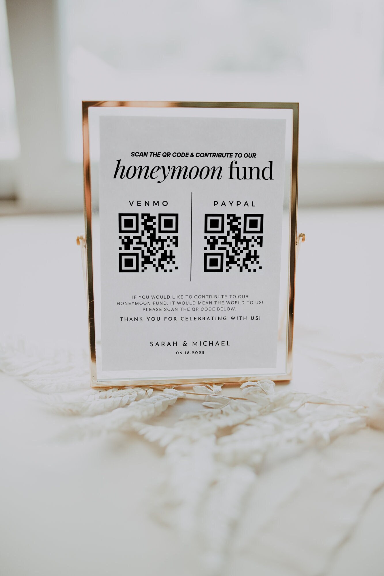 Honeymoon Fund QR Code Sign, Modern Wedding Venmo QR Code Sign