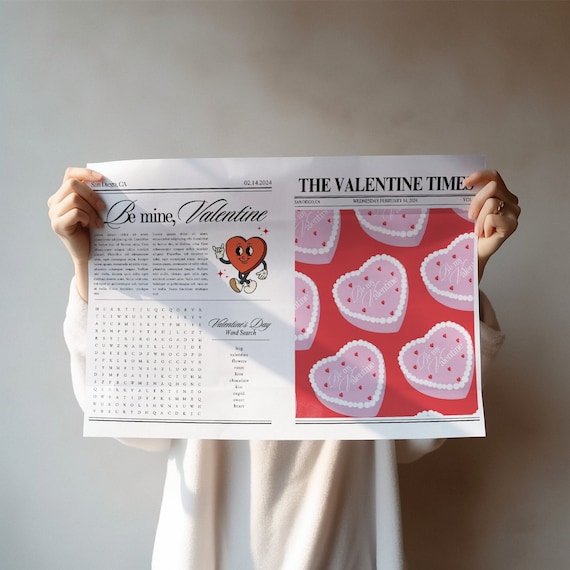 Valentines Day Newspaper Flower Bouquet Wrap, Editable Flower Bouquet Wrap Template, Galentines Day Gift, Printable Valentine Gift for Her