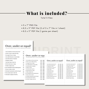 Modern Minimalist Over Equal or Under Game, Graduation Party Game for ...